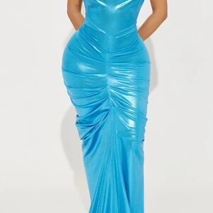 Elegant Blue Satin Dress
